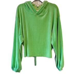 Eye Candy Green Velour Cropped Hoodie Top Drawstring Front Cutout - 3X